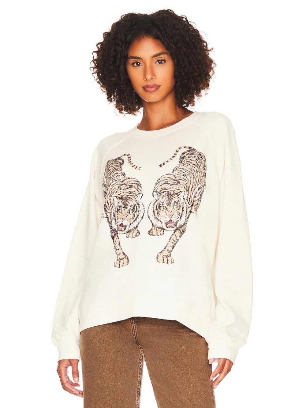 Show Me Your Mumu Simon Pullover Sweatshirt in Cream Dancing Tiger Small Womens